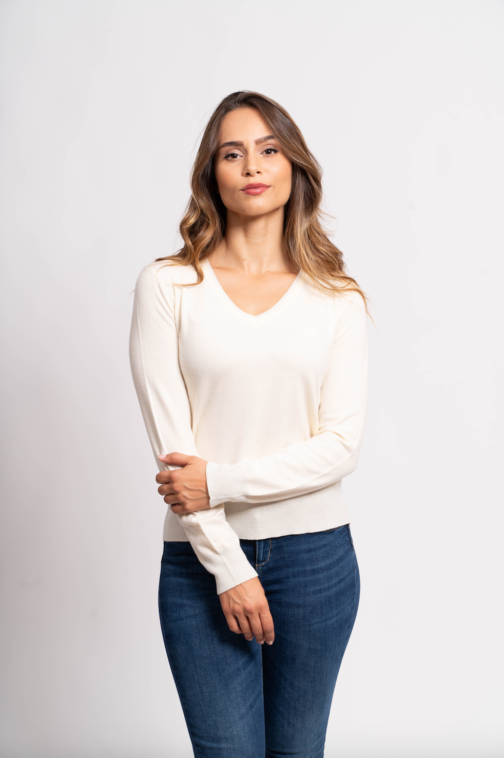 Pull col V avec fils de Lurex®