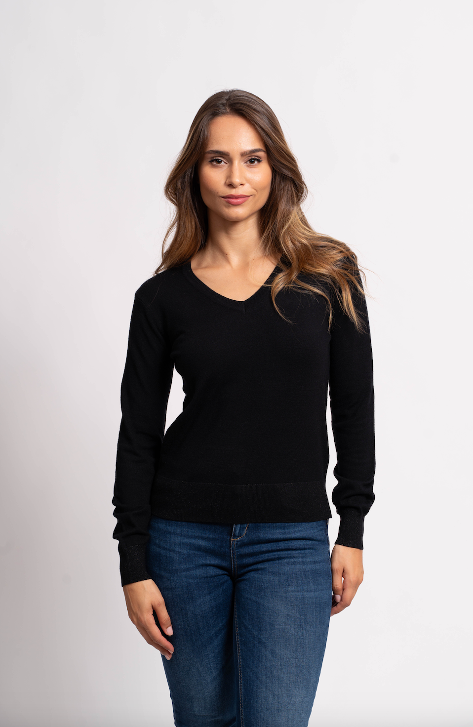 Pull col V avec fils de Lurex®