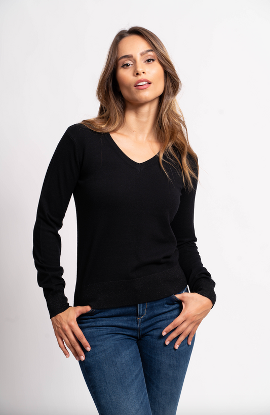 Pull col V avec fils de Lurex®