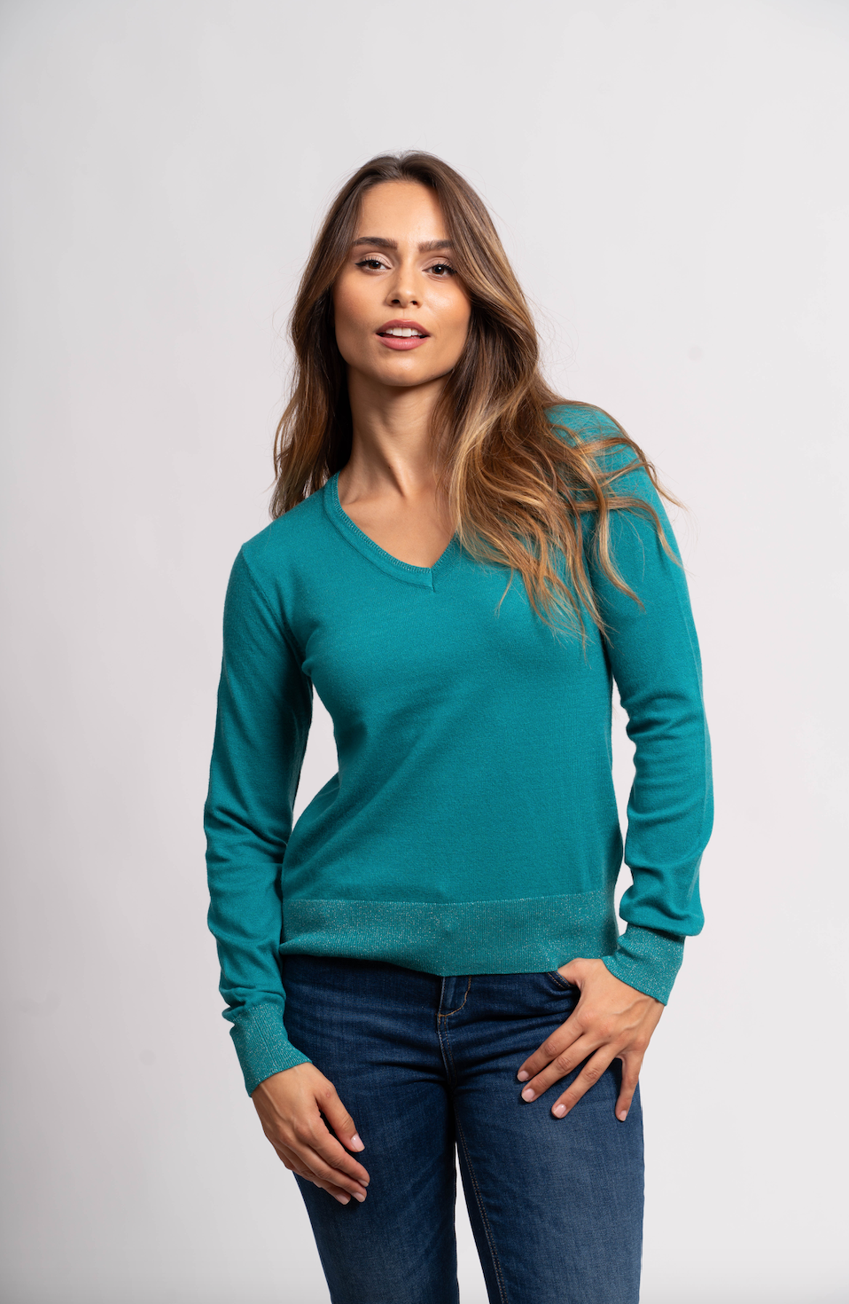 Pull col V avec fils de Lurex®