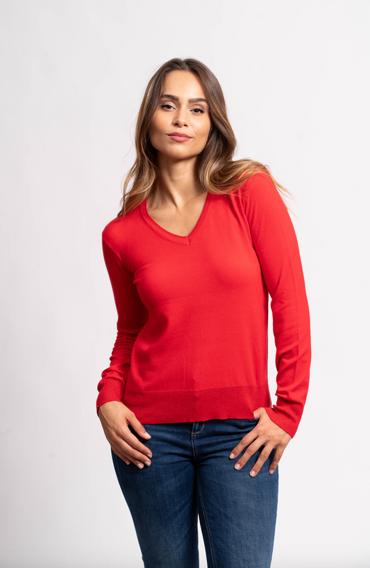 Pull col V avec fils de Lurex®